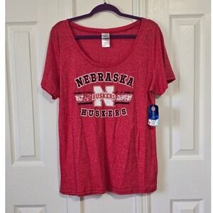 Nebraska Cornhuskers Women's 2XL Red Glitter Logo T-Shirt Top‎
